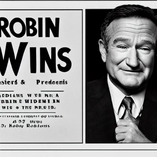 Prompt: robin williams as the 46th president, presidential photo, promo,