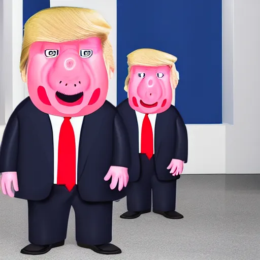 Prompt: Donald Trump in Peppa Pigs body, hyper realistic photography, 8k,