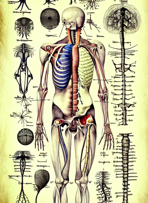 Prompt: anatomy schematics the coolest types of plants poster wall art by leonardo davinci, yoshitaka amano, overgrown anatomical illustration from a journal, coarse paper, by danish painter jens ferdinand willumsen, simple watercolor and pen illustration