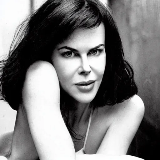 Prompt: face of black hair, young Nicole Kidman