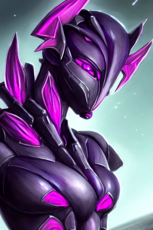 Image similar to cinematic bust shot, detailed elegant beautiful stunning giant robot mecha hot female goddess dragon, sharp spines, sharp metal ears, smooth purple eyes, smooth fuschia skin, elegant smooth silver armor, nebula size, space, epic proportions, epic scale, warframe fanart, macro giantess, furry art, dragon art, goddess art, giantess art, furaffinity, octane
