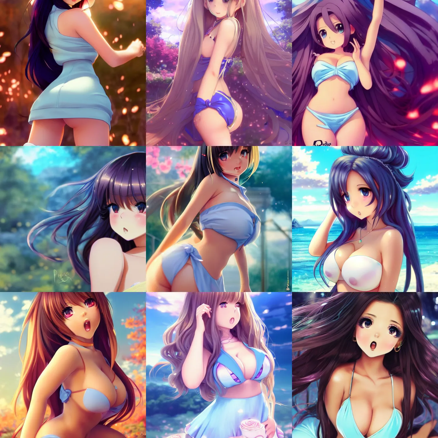 Prompt: Demi Rose as a very beautiful anime girl, full body, long golden hair, sky blue eyes, full round face, short smile, mini dress, summer setting, cinematic lighting, medium shot, mid-shot, highly detailed, trending on Artstation, Unreal Engine 4k, cinematic wallpaper by Stanley Artgerm Lau, WLOP, Rossdraws, James Jean, Andrei Riabovitchev, Marc Simonetti, and Sakimichan