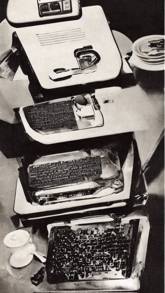 Image similar to 1 9 6 0 s food magazine photo of a computer made of ham, soft focus