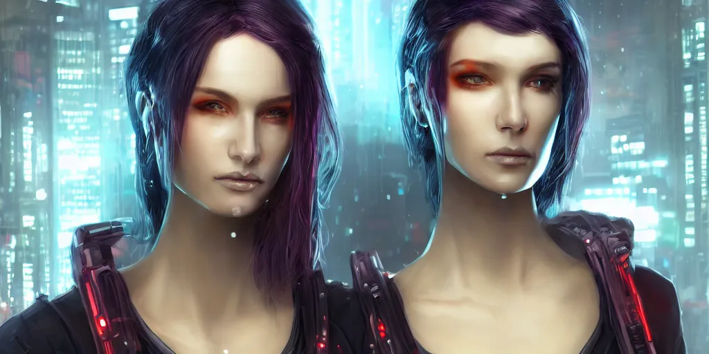 Prompt: detailed cyberpunk style character portrait of a beautiful woman