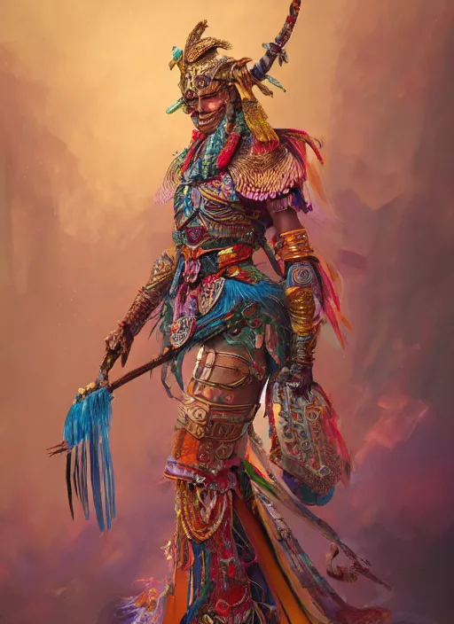 Image similar to detailed full body concept art illustration colorful oil painting of an ancient warrior goddess in full intricate colorful clothing, ultra detailed, digital art, octane render, 4k