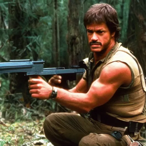 Image similar to A still of Garfield in Rambo First Blood (1982)