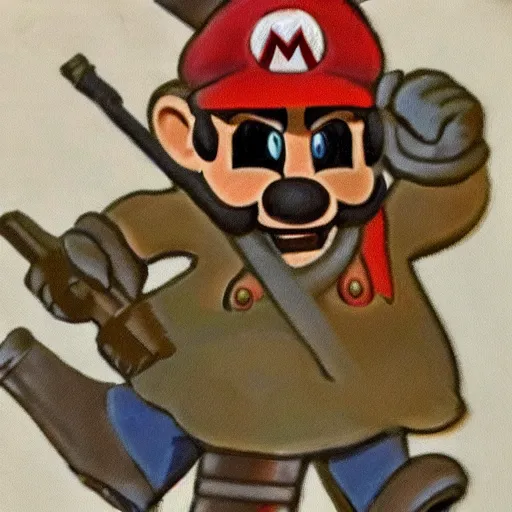 Prompt: mario as a world war i soldier, super high quality, detailed