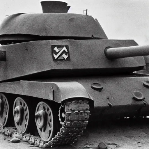 Image similar to a nazi panther tank that has been destroyed, black and white, film grain,