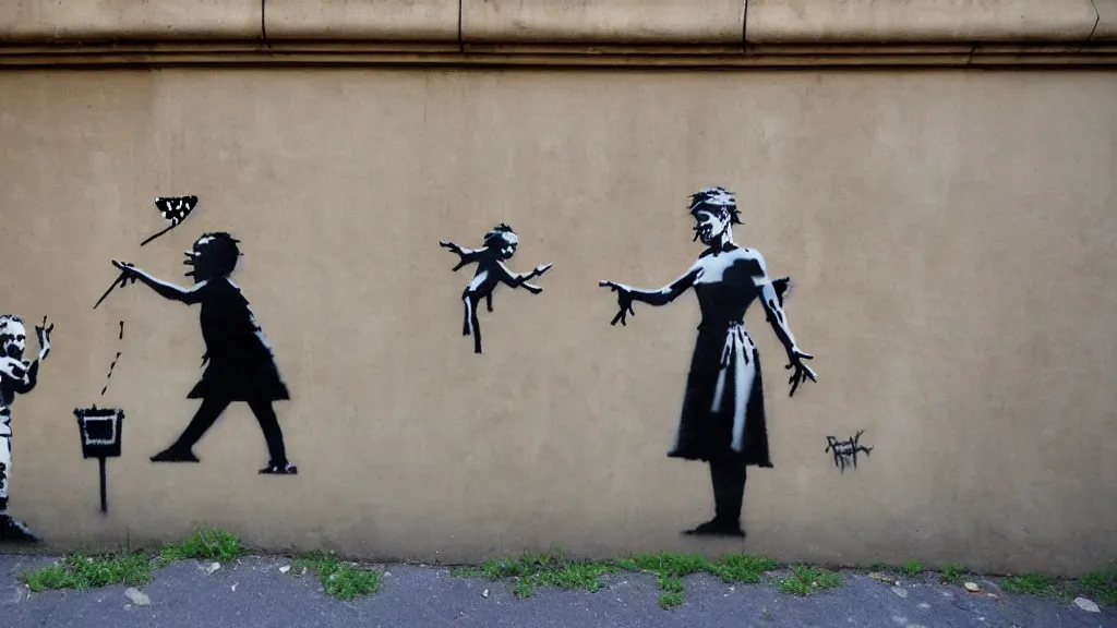 Image similar to wall with famous banksy graffiti