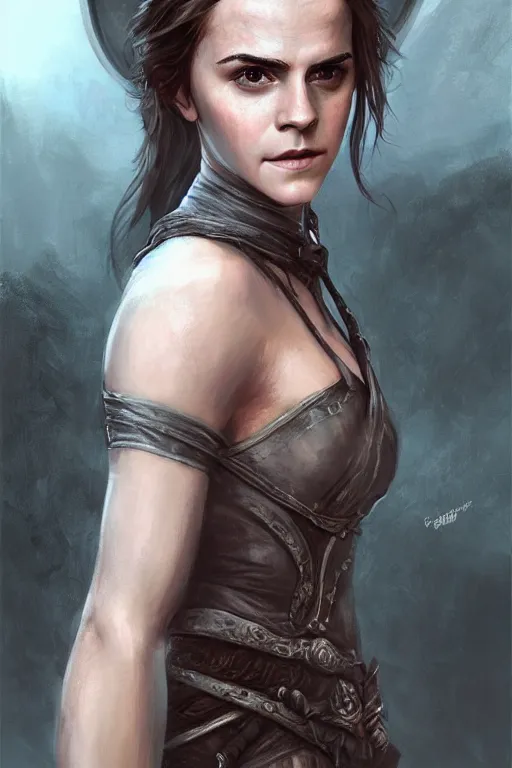 Image similar to portrait of dunmer emma watson face portrait, epic, elder scrolls art, fantasy, skyrim, hd shot, digital portrait, beautiful, artstation, by artgerm, guy denning, jakub rozalski, magali villeneuve and charlie bowater