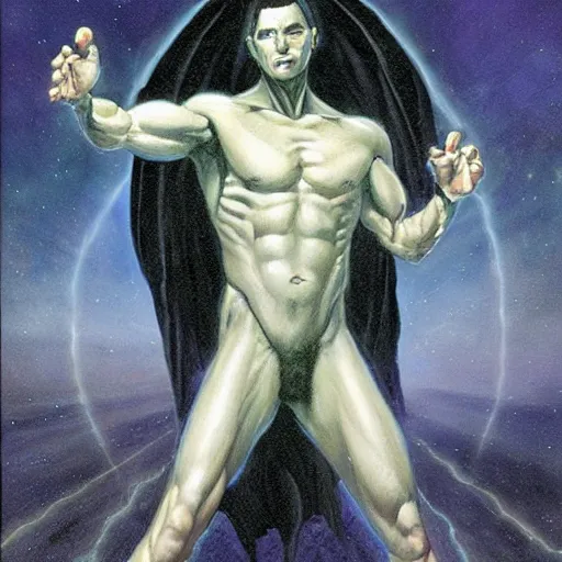 Prompt: a powerful psychic man emitting psychic powers, by gerald brom,