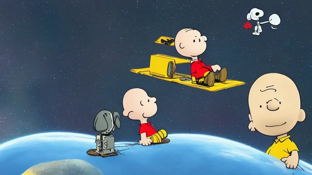 Prompt: charlie brown and snoopy go on a super fantastic space adventure, octane render, hyperrealistic, by greg bekzinski and wlop