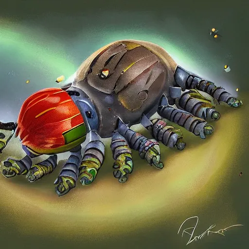 Prompt: a battle between tardigrades and beetles by david mcleod