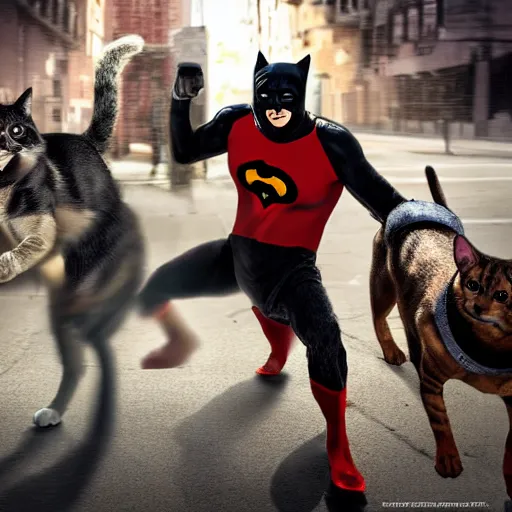 Image similar to dog-man fights cat-woman 8k photograph