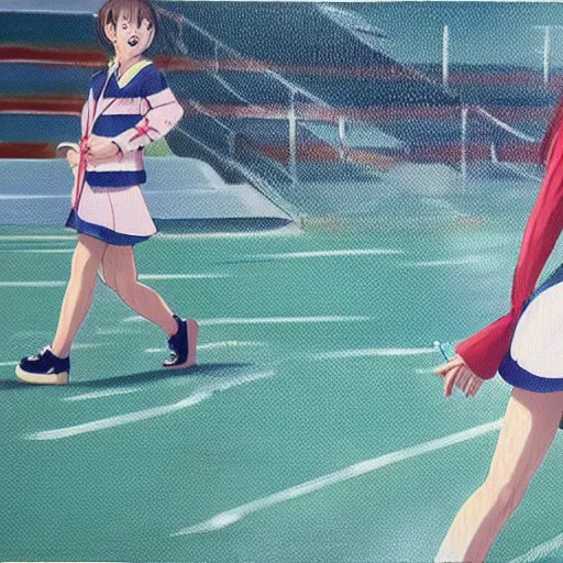 Image similar to a high detail portrait of high school girl by makoto sinkai, in simple background, CLIP STADIO, mad painting