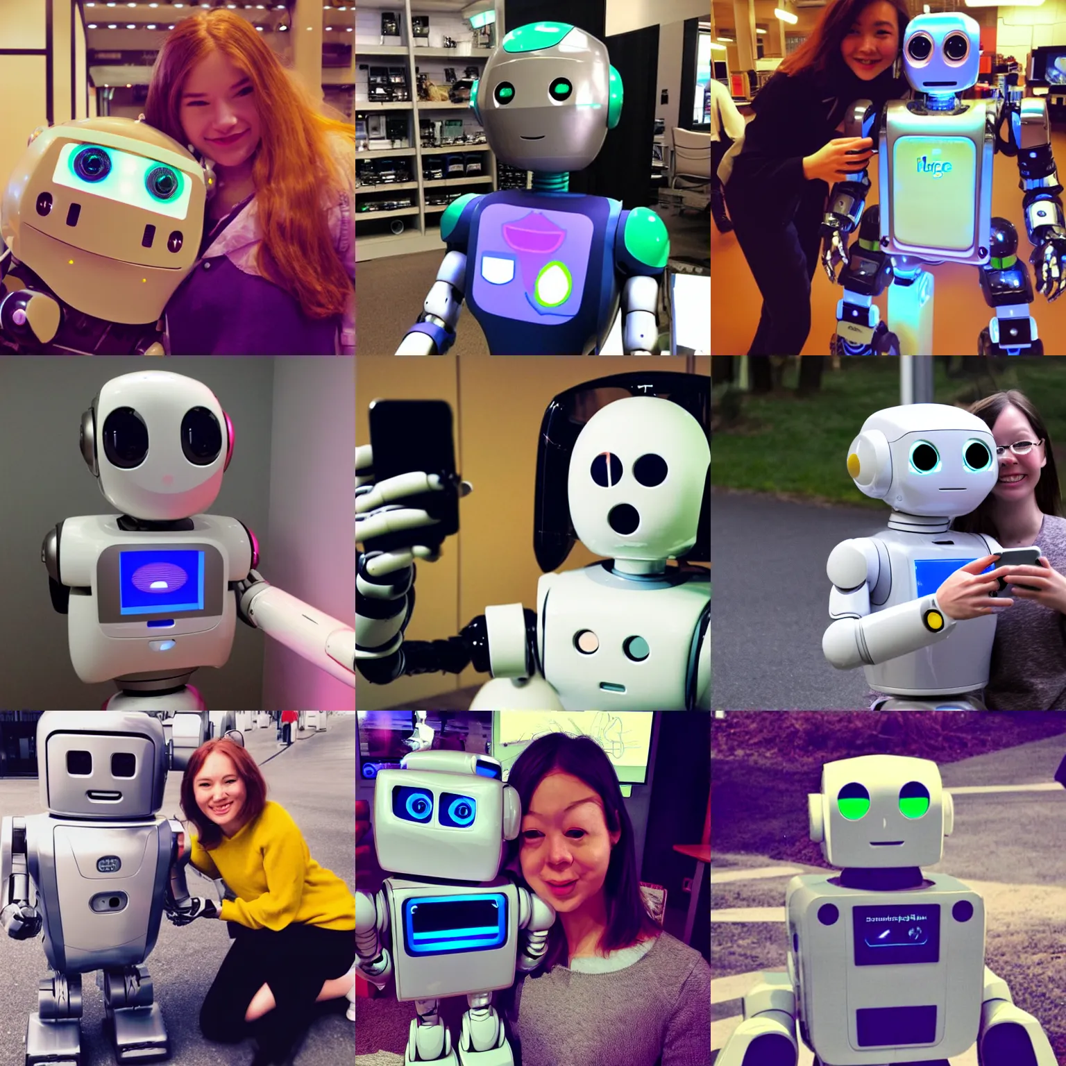 Prompt: <robot desire='hug' traits='superintelligent self-aware kind'>selfie with cute robot</robot>