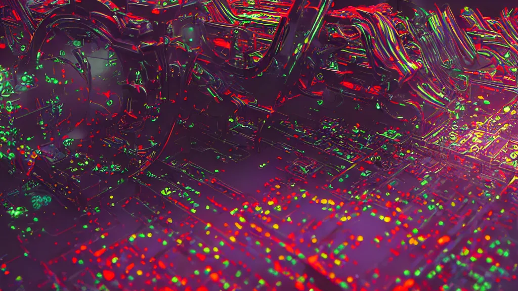 Image similar to a small machine conjuring!!!!!!! a picture!!!!! from noise, by pascal deraed, and diego gisbert llorens, cinematic closeup!!, colorful, intricate, clear, sharp, high contrast, luminous, 8 k render, volumetric lighting