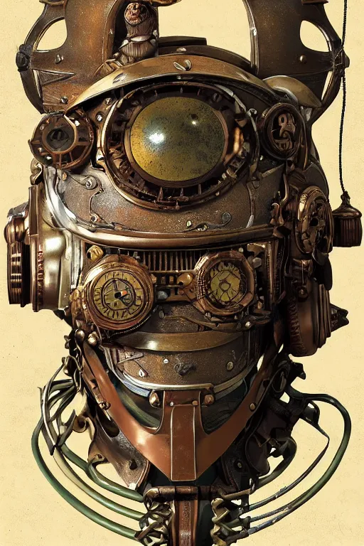 Image similar to steampunk helmet fantasy art mask robot ninja stylized digital illustration sharp focus, elegant intricate digital painting artstation concept art global illumination ray tracing advanced technology chaykin howard and campionpascale and cooke darwyn and davis jack