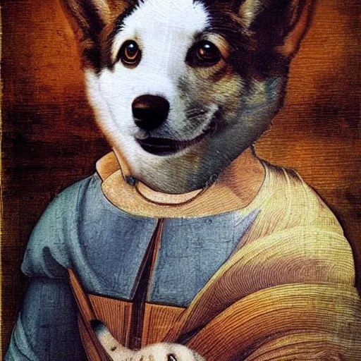 Image similar to corgi dog in cosmos painting, leonardo da vinci style