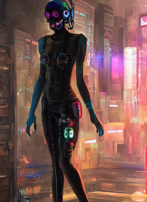 Image similar to full body detailed painting of a cyberpunk female