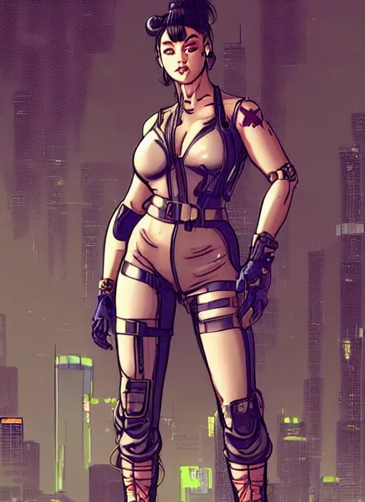 Prompt: chun li. dangerous cyberpunk mercenary in tactical gear and jumpsuit. portrait by stonehouse and mœbius and will eisner and gil elvgren and pixar. realistic proportions. dystopian. cyberpunk 2 0 7 7, apex, blade runner 2 0 4 9 concept art. cel shading. attractive face. thick lines.