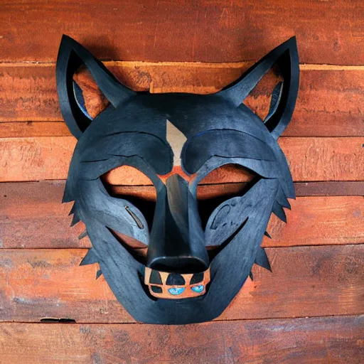 Prompt: wooden wolf spirit mask, pacific northwest indigenous style