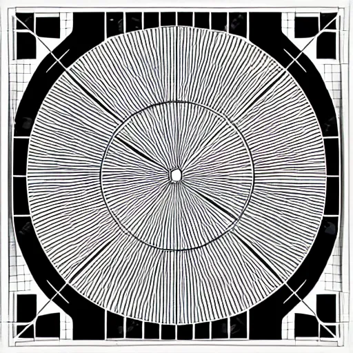 Prompt: a brain wheel in a square cell, half flat, half 3d, line art brain art and geometric lines and shapes