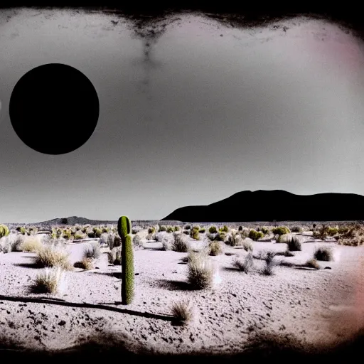 Image similar to a surreal Black moon in a desert oasis by Salvador Dali, dark vibes, pastel lighting, high contrast, cinematic, depth of field, 8k