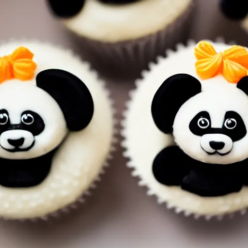 Image similar to beautiful panda cupcakes, food photography, centered, bokeh, studio lighting, sharp focus, sigma 3 0 mm f / 1. 4