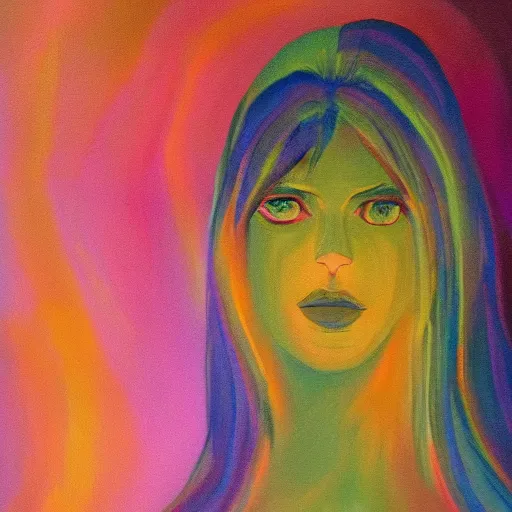 Prompt: a painting of a ethereal ghost standing close to camera in the style of flooko, acrylic, twilight, glows, detailed,