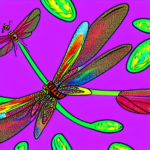 Prompt: dragonfly, lisa frank style,