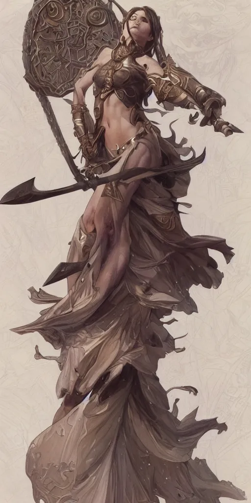 Image similar to full body character sheet of a beautiful girl in a pose wielding a battle axe, d & d, fantasy, intricate, elegant, highly detailed, digital painting, artstation, character concept art, smooth, sharp focus, illustration, art by artgerm and greg rutkowski and alphonse mucha