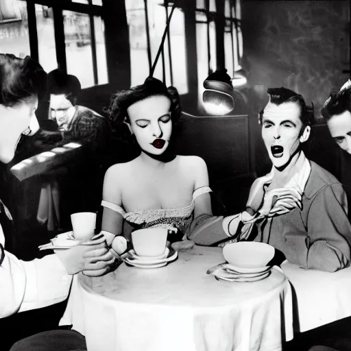 Image similar to 1 9 5 0 photograph of vampires in a cafe in paris