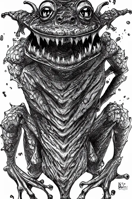 Prompt: frog goblin, symmetrical, goblin, highly detailed, digital art, sharp focus, trending on art station, kentaro miura manga art style