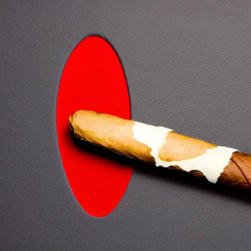 Image similar to cigar with smoke wafting up from it on a red background, logo