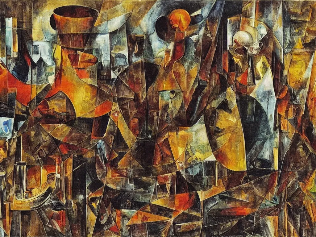 Prompt: a glass of whiskey, whiskey glass with ice cubes, sweating. a pack mule. surreal. style of max ernst