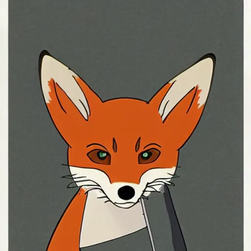 Image similar to a fox with a wry expression wearing full plate armor, by Studio Ghibli and Hayao Miyazaki