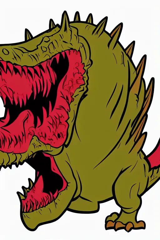 Image similar to Evil t-rex, the devil, sticker, blood thirsty, spawn of Satan, burning in hell, blood, evil, colorful, illustration, highly detailed, simple, smooth and clean vector curves, no jagged lines, vector art, smooth