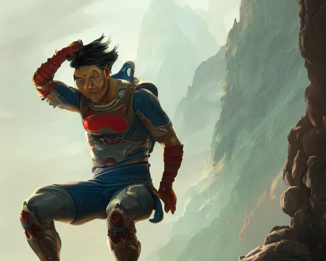 Image similar to an insanely detailed painting of an asian man wearing a homemade superhero costume, sitting at a desk, staring at the nervously at the computer and typing, in the style of peter mohrbacher, dramatic lighting and composition, surreal background, octane render, pixar, trending on artstation, concept art, comic book, view from behind