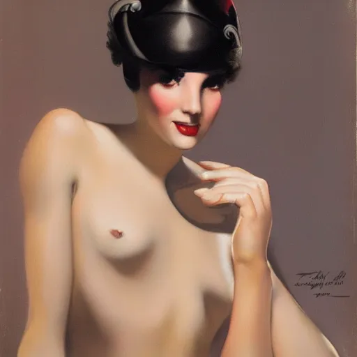 Prompt: a young person, half male and half female, rolf armstrong