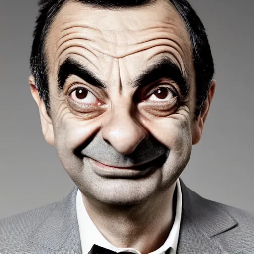 Image similar to A portrait mr bean teams up with a teenage rowan atkinson, perfect faces, 50 mm, award winning photography