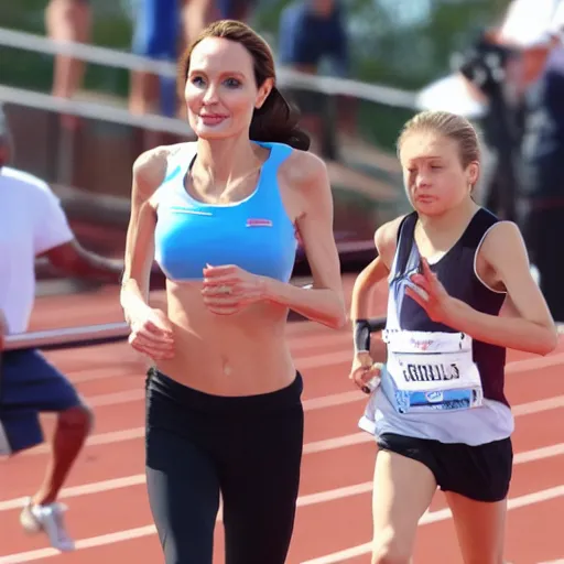 Image similar to angelina jolie running track and field. high definition