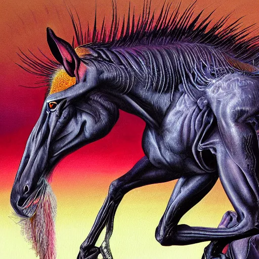 Prompt: painting of a hybrid between a horse and mandrill, in the style of wayne barlowe