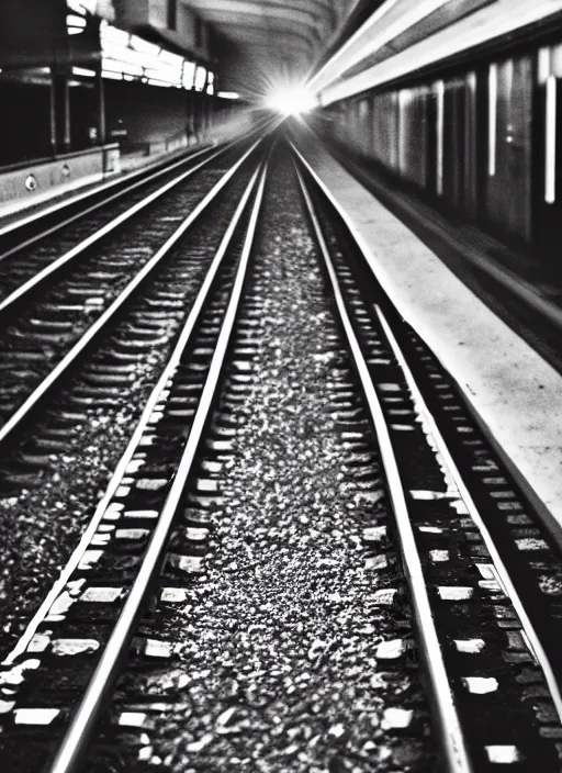 Image similar to a 2 8 mm macro photo from the back of a commuter standing on a train platform, splash art, movie still, bokeh, canon 5 0 mm, cinematic lighting, dramatic, film, photography, golden hour, depth of field, award - winning, anamorphic lens flare, 8 k, hyper detailed, 3 5 mm film grain