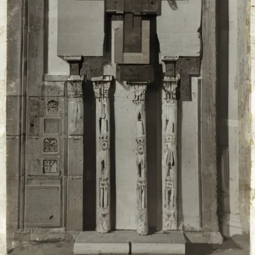 Image similar to a mecha robot inside a Greek temple, Greek temple, Daguerrotype