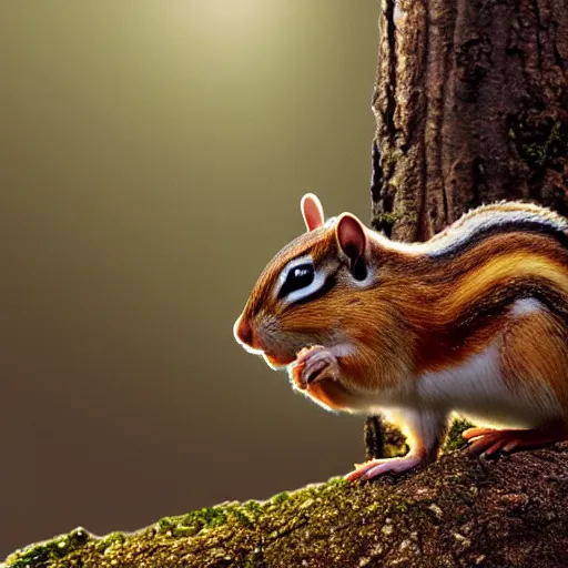 Prompt: a high quality photo of a chipmunk as body builder, foggy forrest backdrop, render, ultra realistic, epic lighting, cgsociety