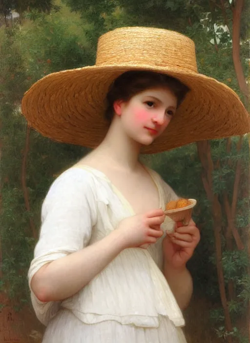 Image similar to leslie burke with straw hat, bouguereau