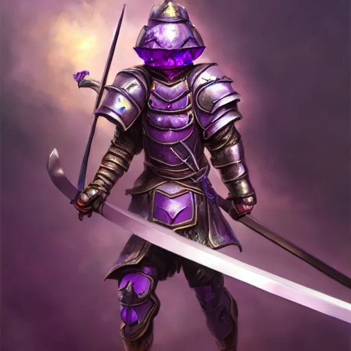 Prompt: reaching for a purple crystal, armored mouse sword warrior, trending on Artstation, award winning, Oil Painting, 8k scan