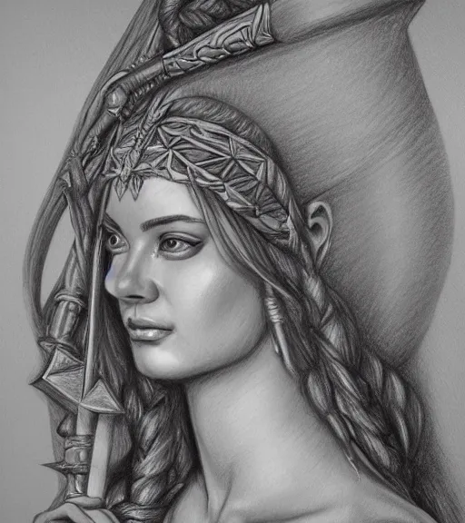 Image similar to drawing of the beautiful greek goddess aphrodite, arrow warrior, fantasy art, hyper realistic, amazing detail, in the style of robert rutkowski