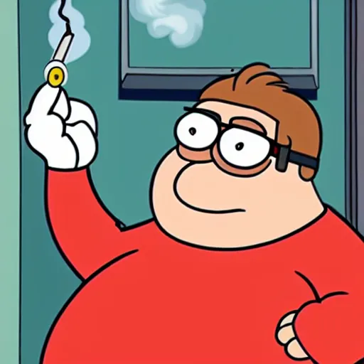 Image similar to a real photo of peter griffin smoking a cigarette